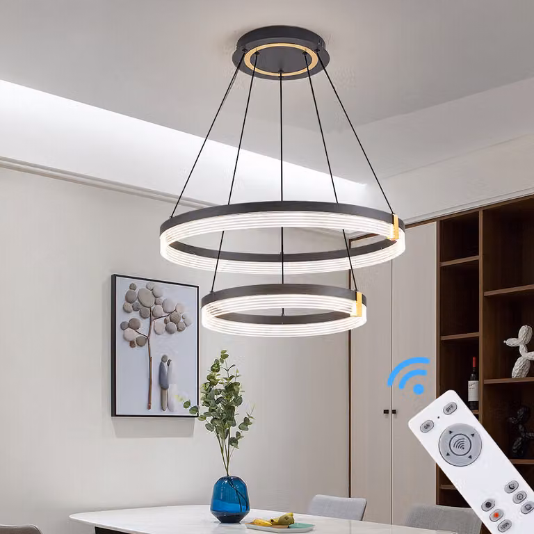Eurotondisplay Lampada a sospensione LED Lampada a sospensione TY4567-46YD Ø 60x40 cm con telecomando e app mobile Colore luce/luminosità regolabile dimmerabile nero