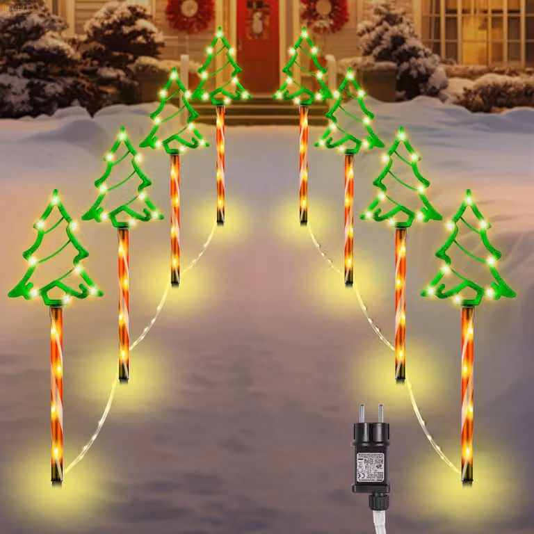 Set di 8 luci a LED per albero di Natale, 144 LED, grado di protezione IP44, lunghezza 45 cm
