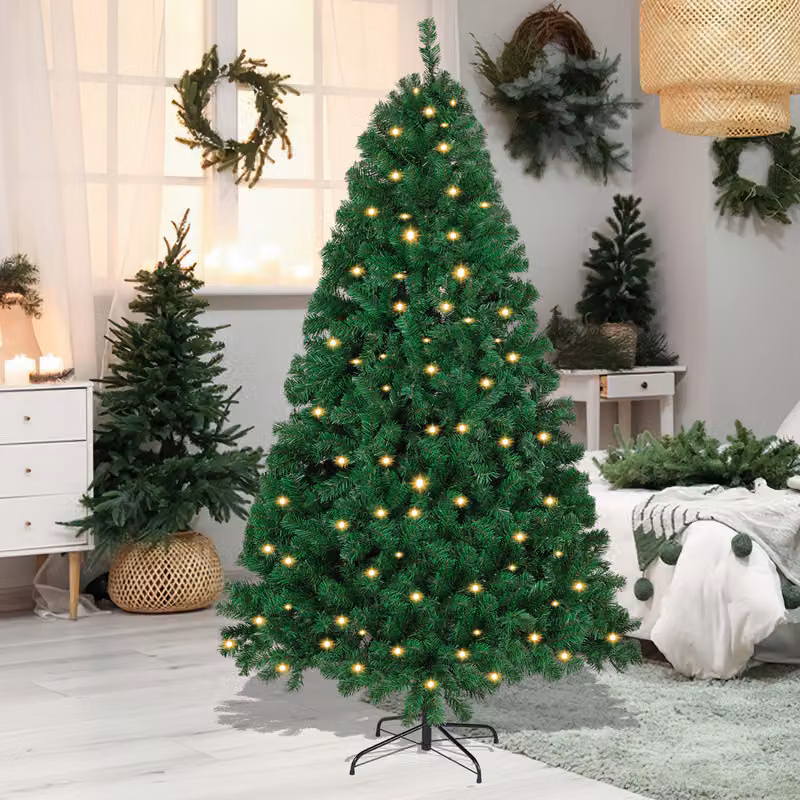 Clanmacy Albero di Natale artificiale 210cm Albero di Natale artificiale con illuminazione Albero di Natale a LED per la decorazione di Natale