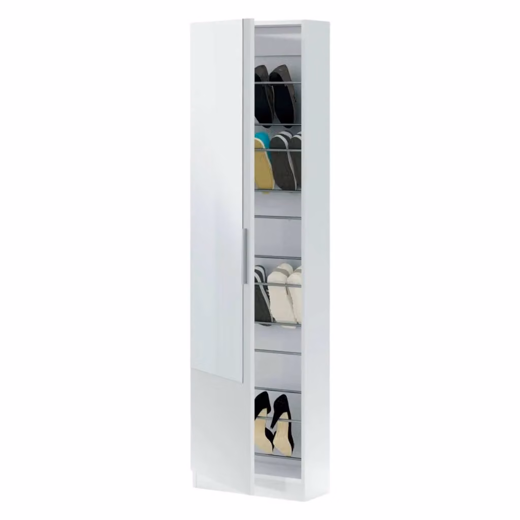Scarpiera Euro DMORA Armadio Portascarpe Moderno con Specchio Bianco L 50 cm, P 22 cm, H 180 cm – 2