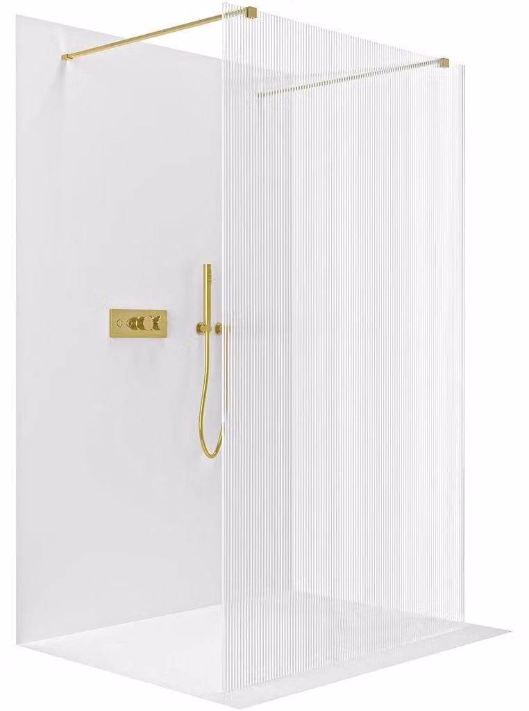 CERANO - Box doccia Walk-in Onyx Duo L/P - 8 mm - montante squadrato - dorato, vetro rigato - 100x200 cm