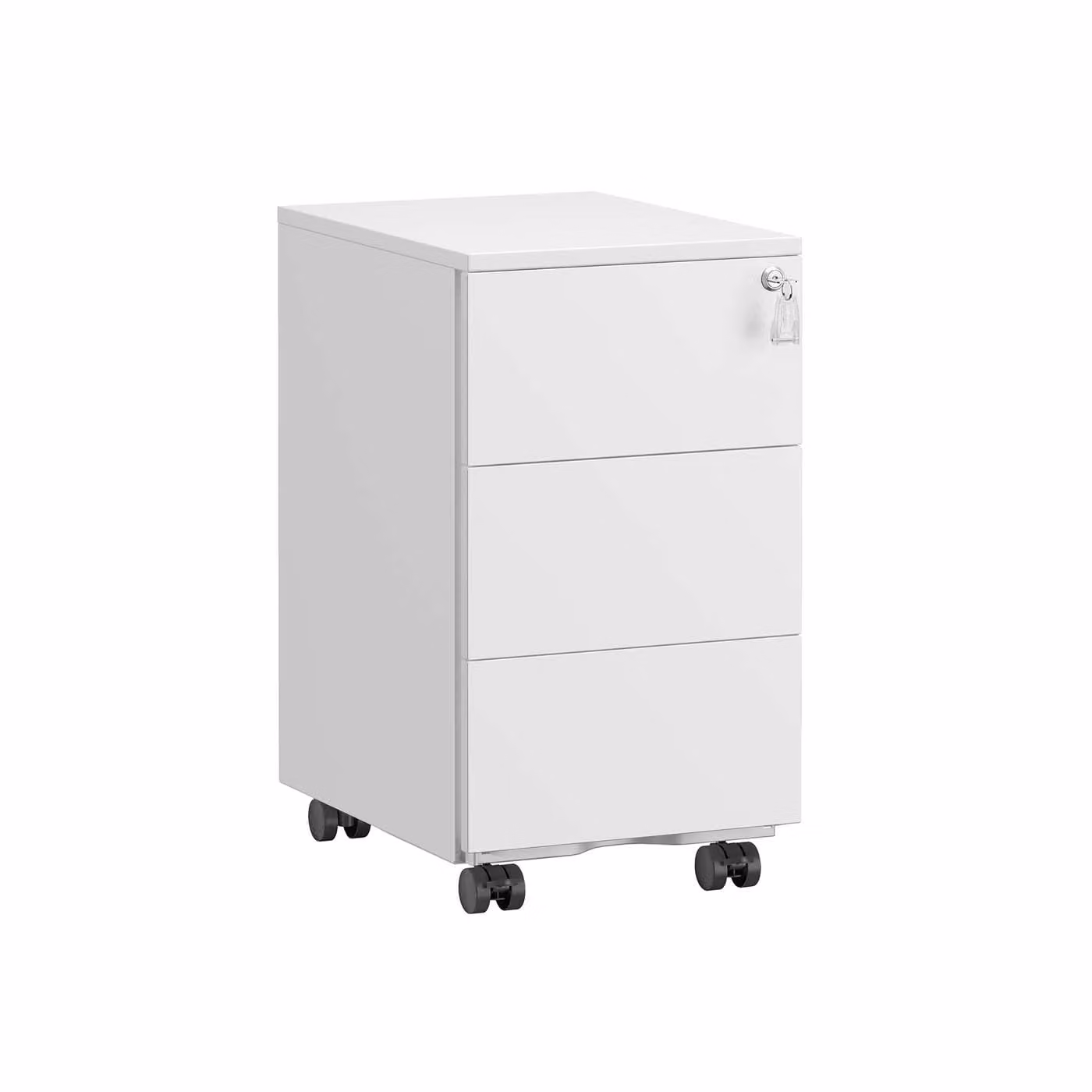 Cassettiera da Ufficio Studio Mobiletto con Ruote, Bianco Opaco / 3 Cassetti (40P x 30l x 54H cm)