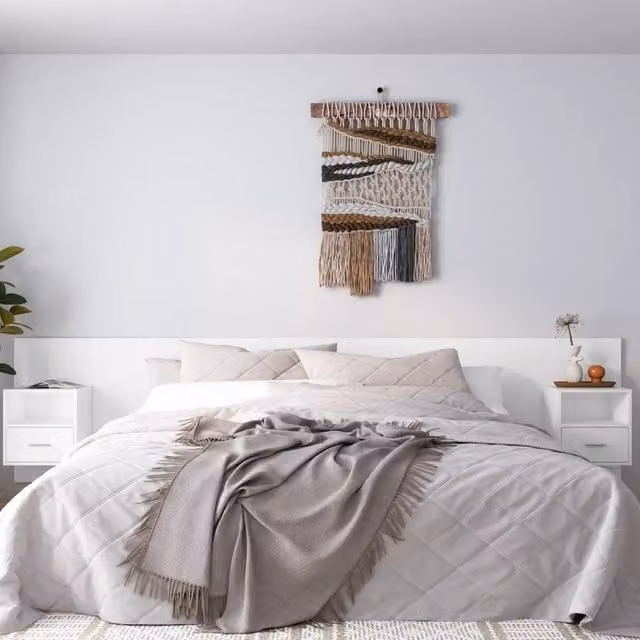 Testiera per Letto con Comodini in Legno Multistrato Bianco 3115764