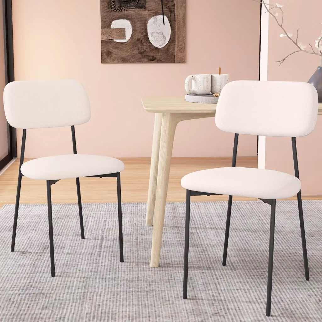 Set di 4 sedie da pranzo moderne con schienale curvo in tessuto lino e cotone e gambe in metallo nero opaco per cucina, soggiorno o ufficio – 2