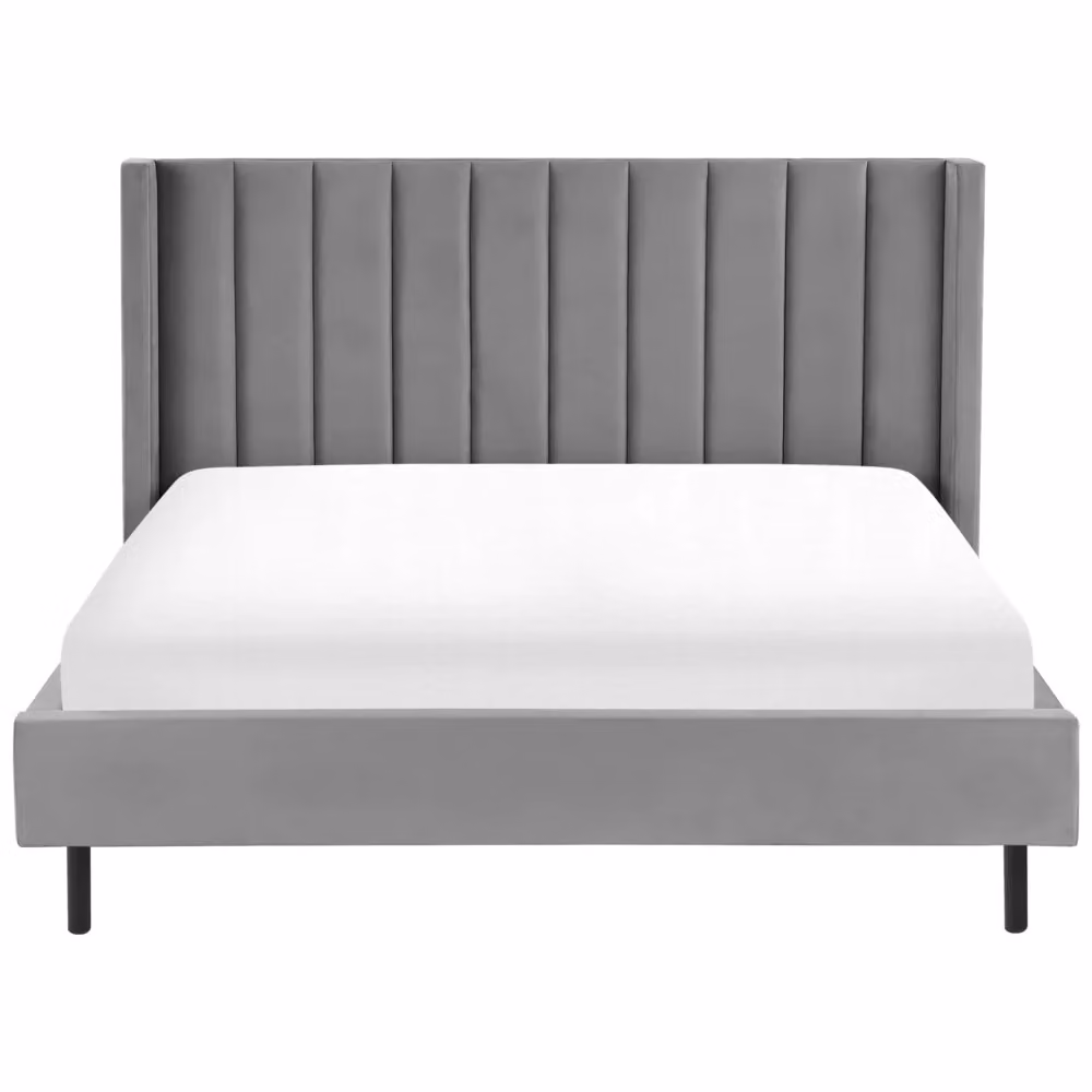 Letto matrimoniale Beliani in velluto grigio con rete a doghe in legno L/P/H: 180 x 200 x 115 cm – 2