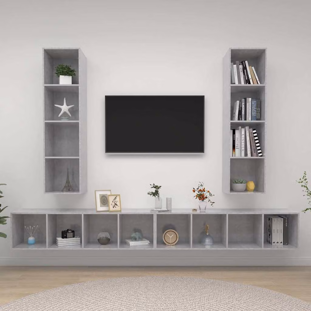 Mobile TV a parete vidaXL in legno multistrato e MDF, Grigio Cemento, stile moderno e finitura opaca