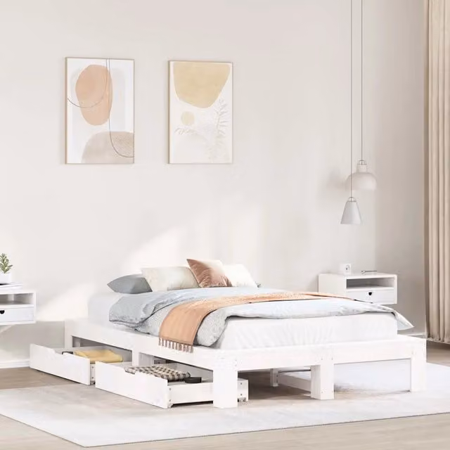 Letto con struttura in legno massello di pino bianco lacquered vidaXL L/P: 120 x 200 cm