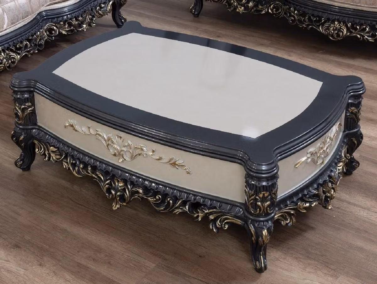Casa Padrino tavolino barocco crema/grigio/oro - Tavolo da salotto in legno massiccio fatto a mano - Magnifici mobili da salotto in legno massiccio in stile barocco