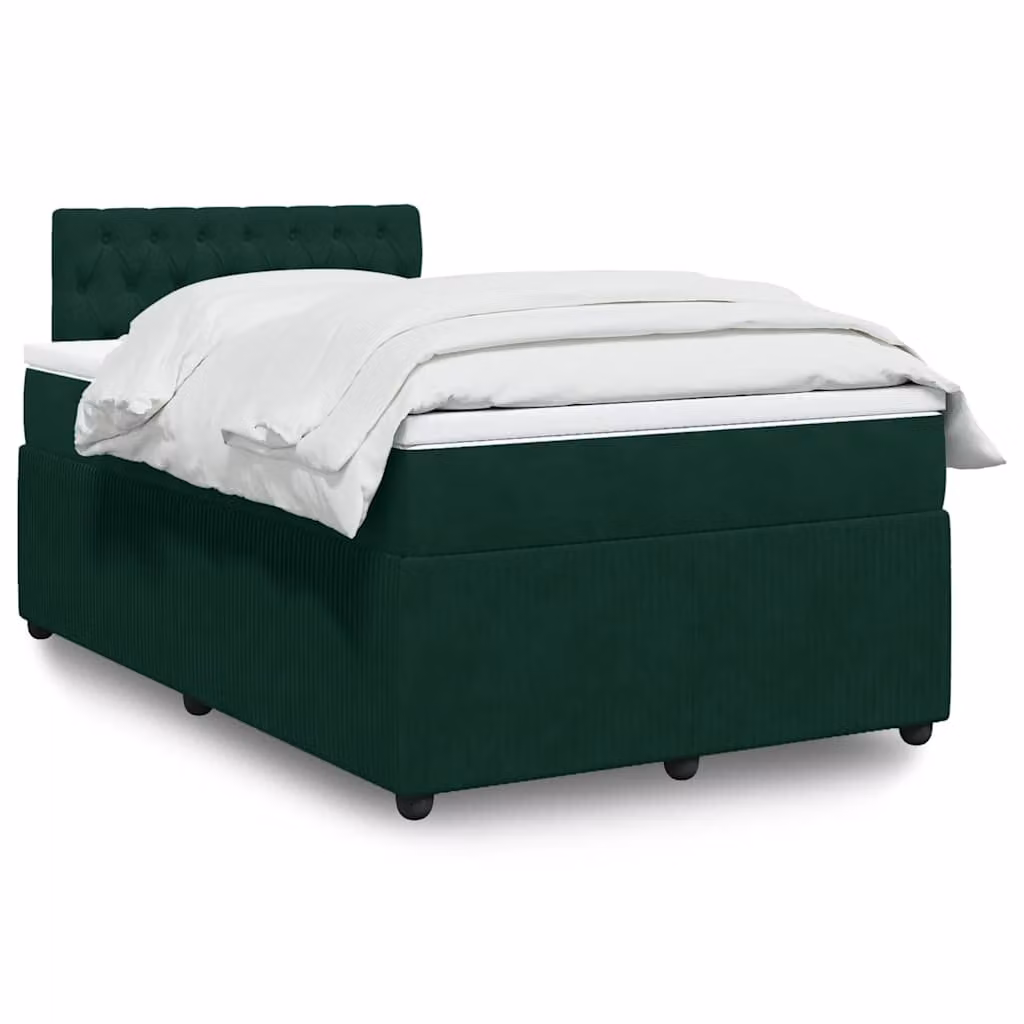 vidaXL Giroletto a Molle con Materasso in Velluto Verde Scuro e Bianco, L/P/H: 120 x 200 cm – 1