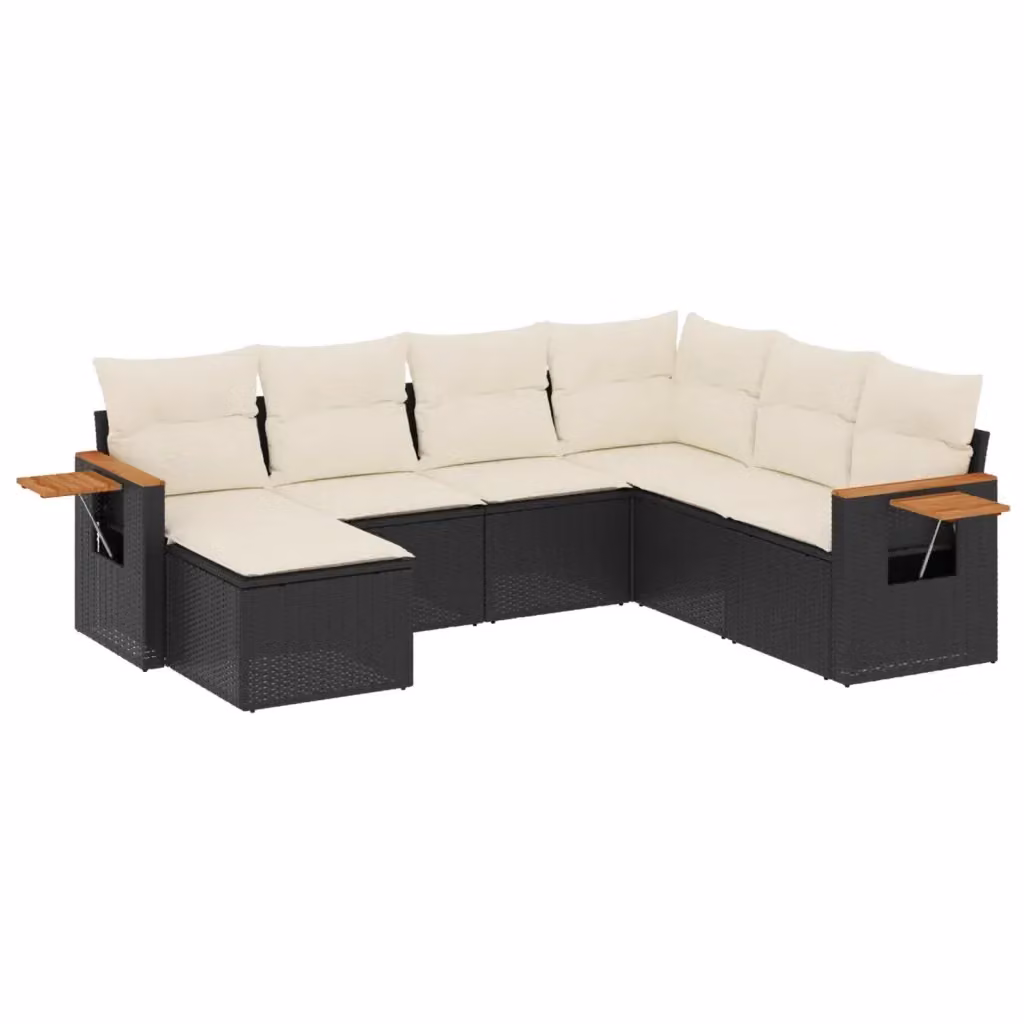 Set Divani da Giardino a L vidaXL in Polyrattan Nero con 7 Cuscini e Ottoman – 2