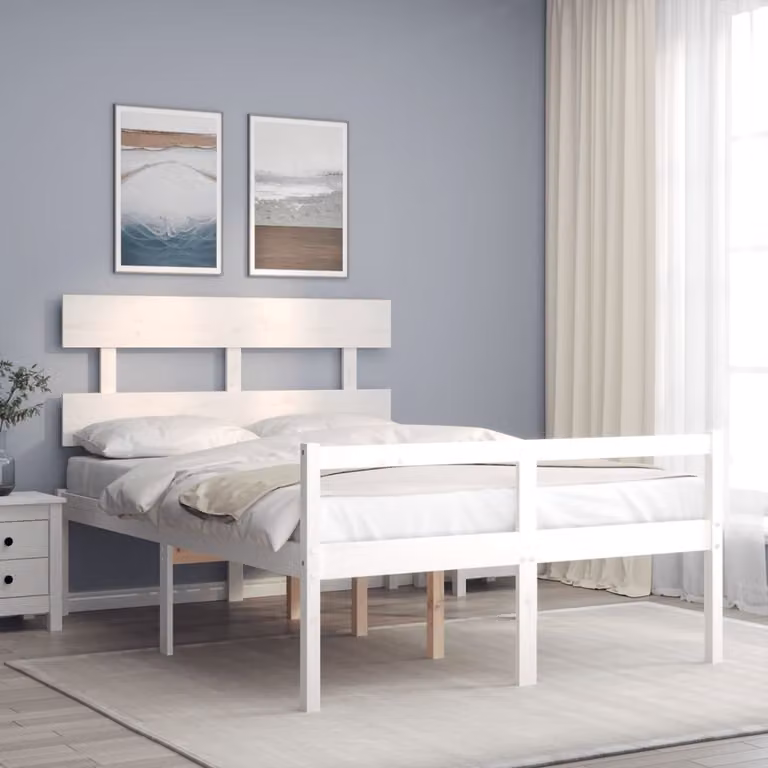 The Living Store Letto senior con testiera in legno massiccio bianco