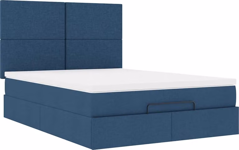 Struttura Letto Pouf con Materasso Blu 140x200cm in Tessuto