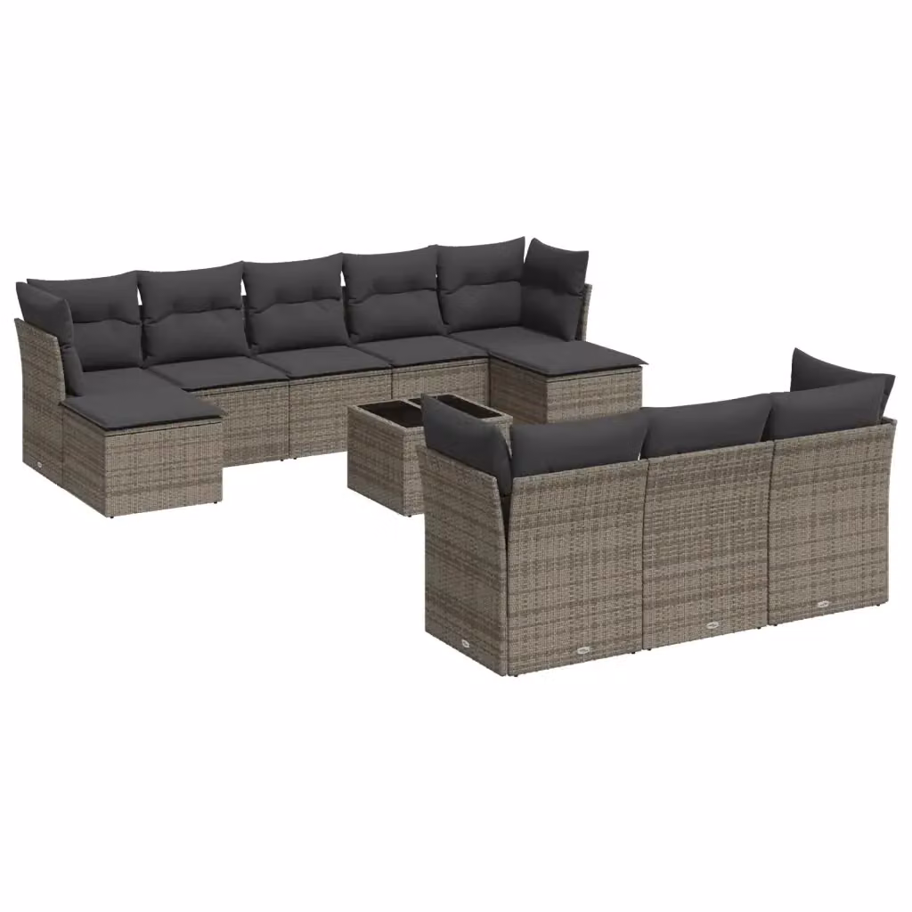 Set di divani da giardino VIDAXL in polyrattan grigio con cuscini, 11 pezzi – 2