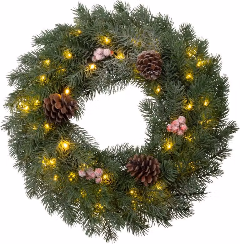 Ghirlanda MagicHome Natale, naturale, innevata, 48x LED, IP20, 2xAA, 40 cm