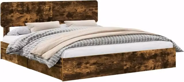 Letto matrimoniale | Letto per adulti | Letto con Contenitore con testiera Rovere fum¨¦ 180 x 200 cm
