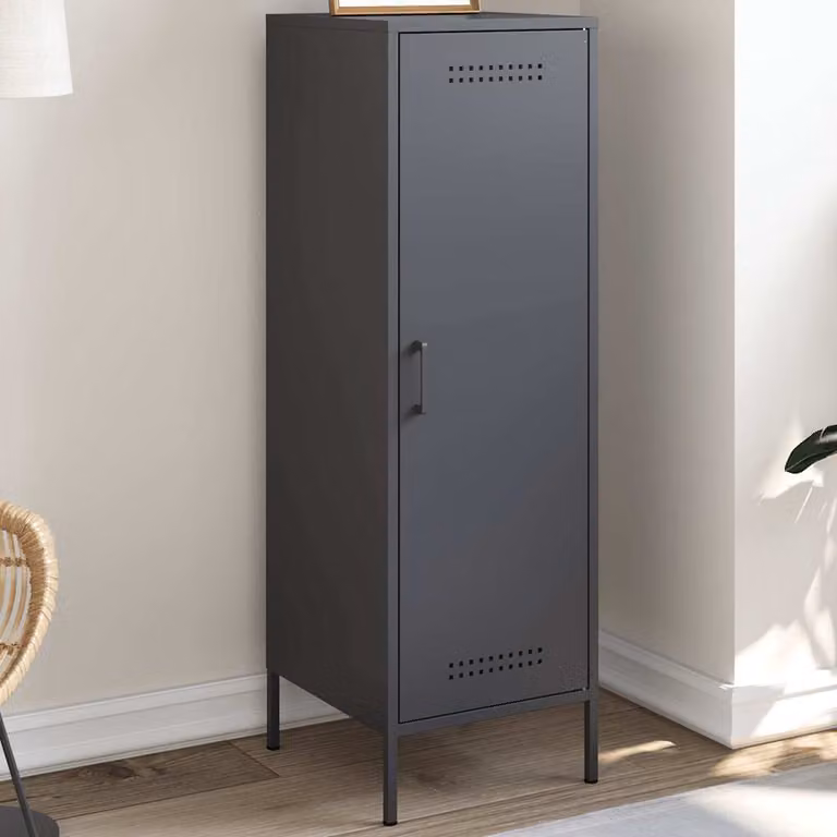 Credenza vidaXL in stile industriale in metallo antracite e marrone con ante a battente, da appendere al muro, L: 36 cm, P: 39 cm, H: 113 cm