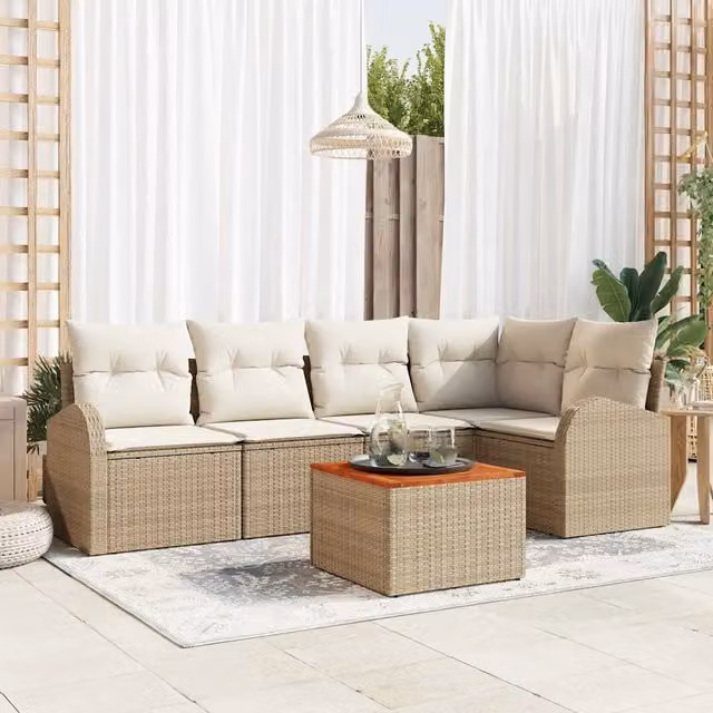 Set Divano da Giardino 6 pz Beige e Crema polyrattan 3356251