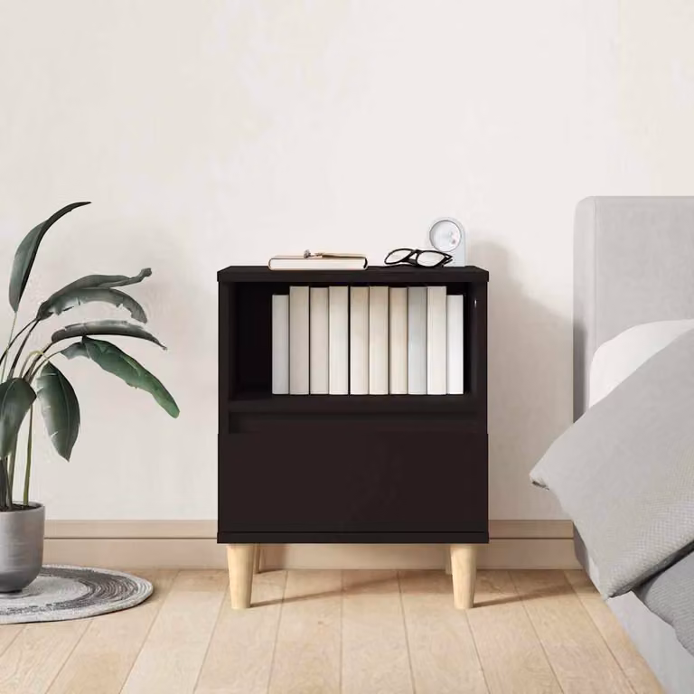 Comodino moderno vidaXL in legno e MDF nero opaco L: 40 cm, P: 35 cm, H: 50 cm