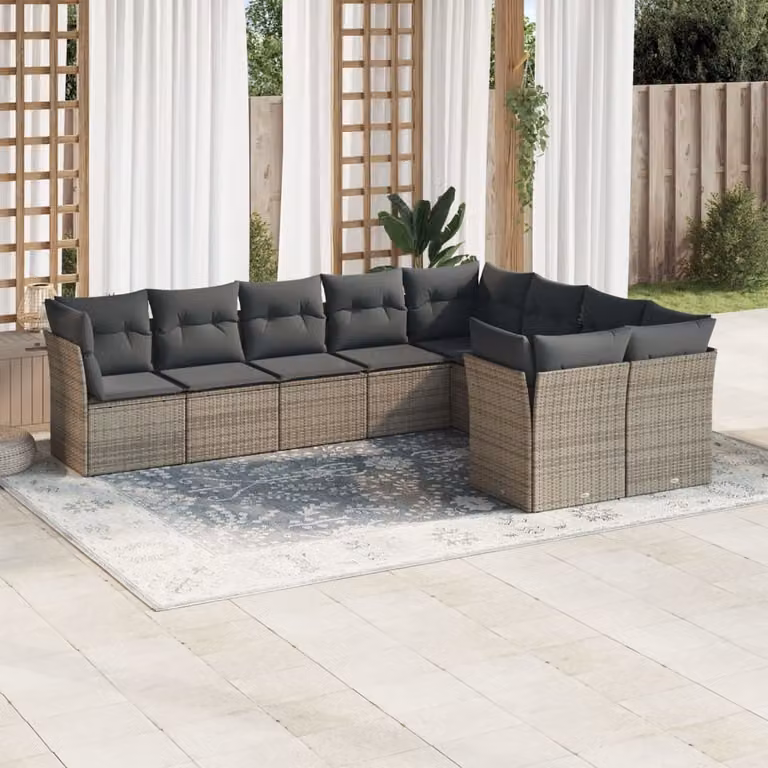 Maison Exclusive - Set da giardino 9 pezzi con cuscini Grigio Polyrattan