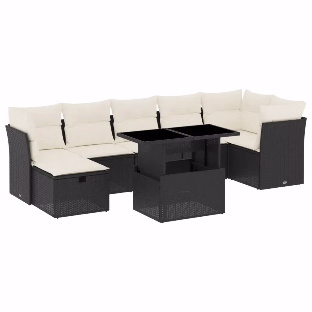 vidaXL Set Divani da Giardino a L con Cuscini 8 pz Nero in Polyrattan e Acciaio – 2
