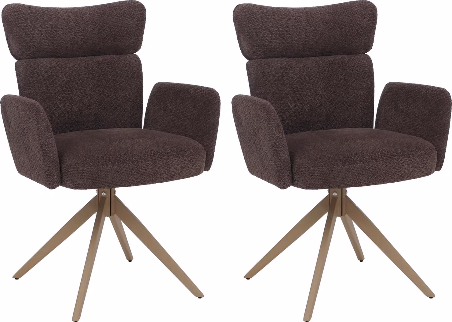 Set di 2 sedie da pranzo modello HWC-N11, sedia girevole con meccanismo di ritorno automatico, rivestita in tessuto bouclé (350g/m²), colore marrone scuro, gambe effetto legno
