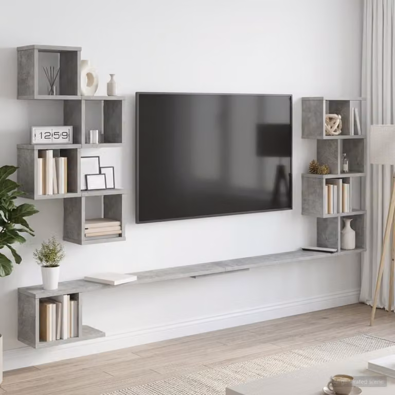 vidaXL Mensola per TV da muro moderna in MDF Grigio, L 200 x P 15 x H 94 cm