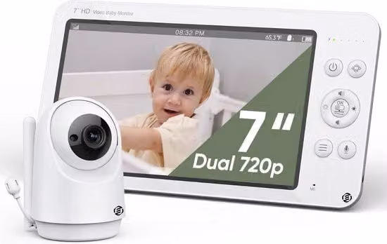 Baby Monitor Multifunzionale Audio Video con Visione Notturna, Talk a Due Vie e Display Temperatura, Colore Bianco