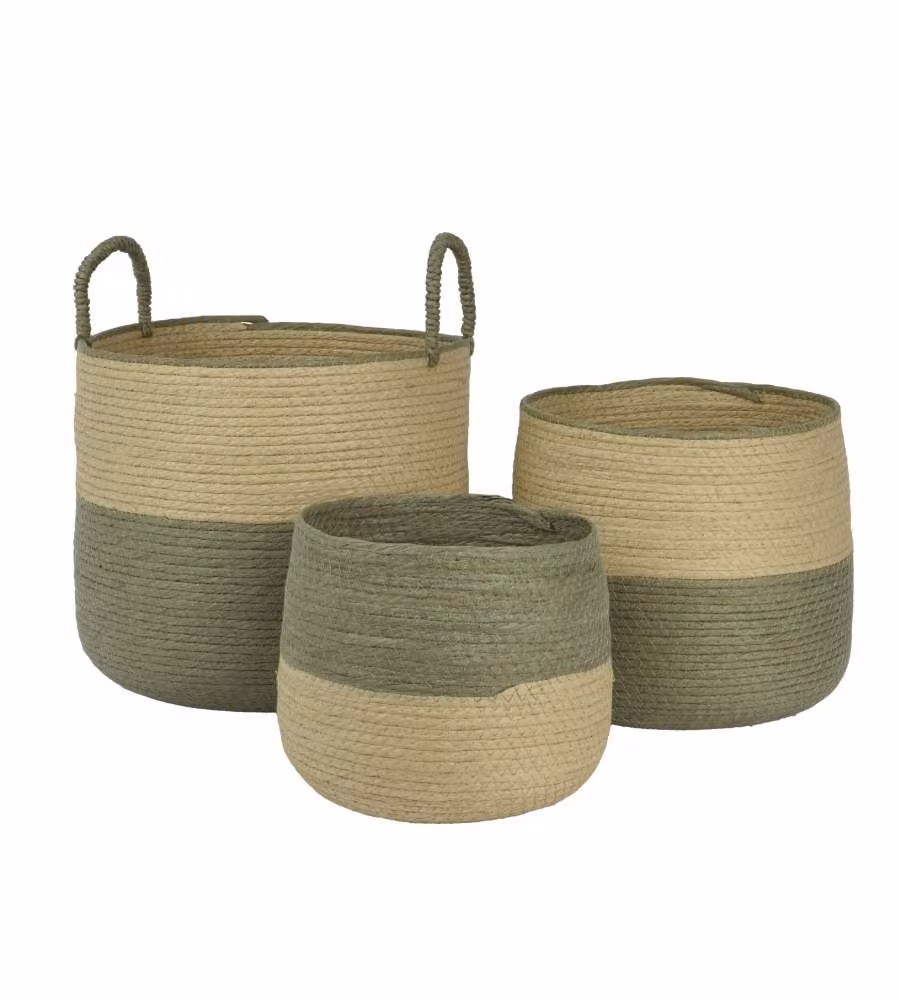 Cesta Decorativa Rotonda Media Verde e Beige 25x25 h cm