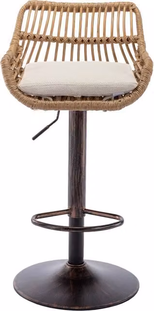 Sgabelli da bar girevoli 49x48x89-109 cm in rattan beige， regolabili， set da 2