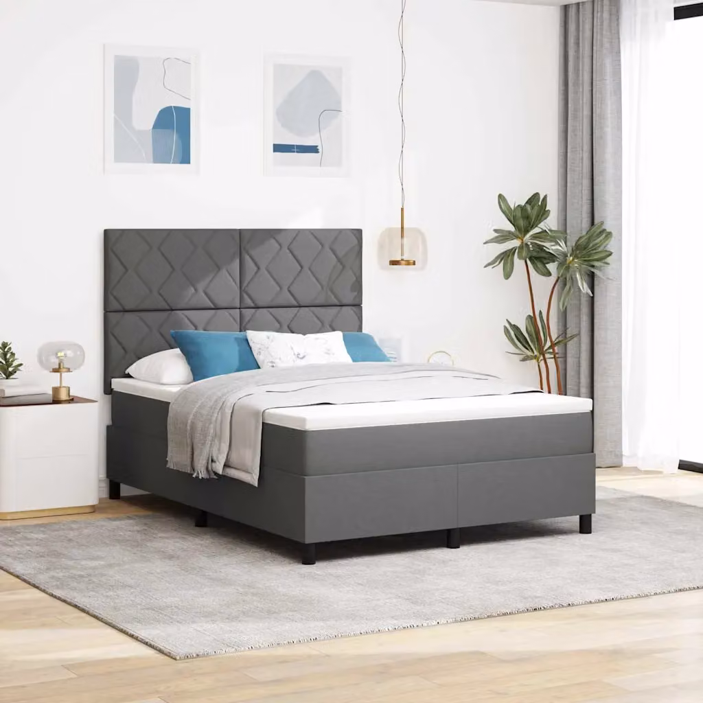 Letto a molle moderno vidaXL con strisce LED e porta USB, Grigio, L/P/H: 140 x 190 x 143 cm