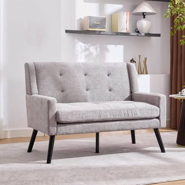 Panca a 2 posti REDOM in tessuto grigio chiaro, L: 108,51 cm, P: 66,33 cm, H: 30,22 cm