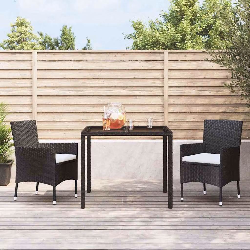 Set di 2 sedie da giardino con cuscini vidaXL in polyrattan nere con braccioli