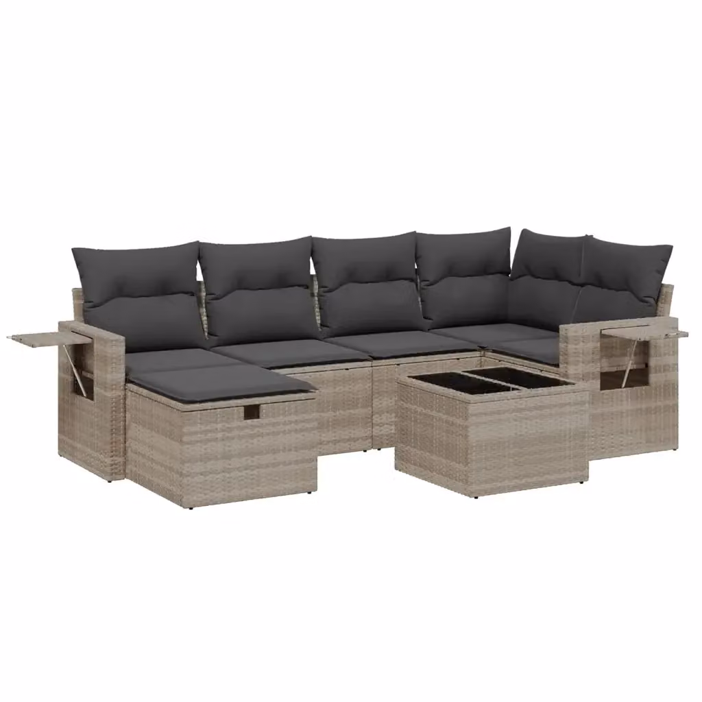 vidaXL Set Divani da Giardino 7 Pezzi a Forma di L con Cuscini Grigio Chiaro e Tavolino in Metallo e Vetro – 2