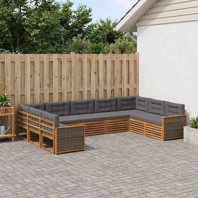 Set di divani da esterno vidaXL in legno di acacia con cuscini, composizione a L, colore beige e antracite