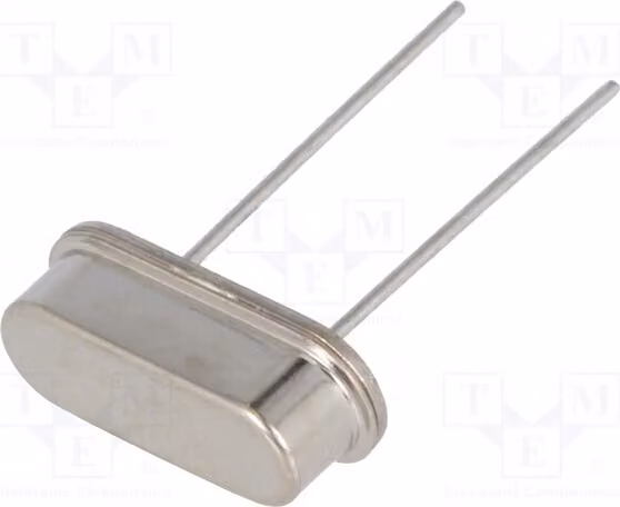 2 x Oscillatore: Cristallo al quarzo 30 ppm, montaggio a foro passante, capacità 20 pF, modello HC49-S, frequenza 6 MHz, dimensioni 11,05 x 3,5 x 4,7 mm, codice prodotto 6M-49S-SR