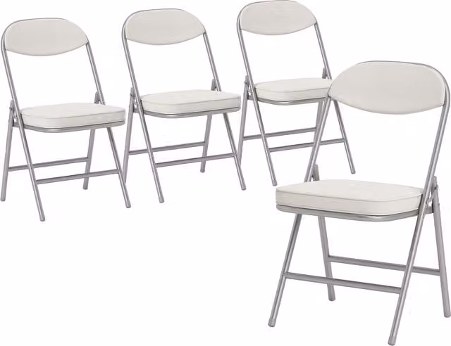 Set da 4 sedie pieghevoli imbottite HOMCOM in velluto a coste con telaio metallico, bianco crema