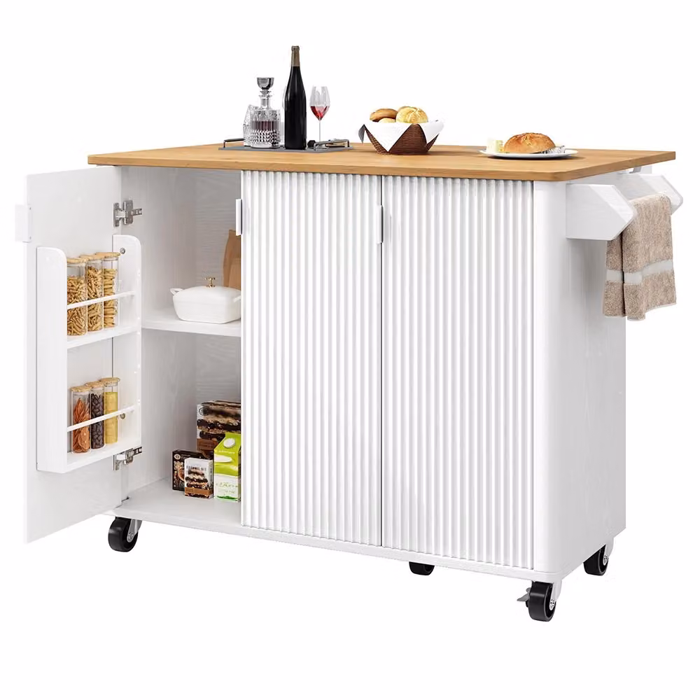 Isola cucina Xylo bianca con legno e 3 ante regolabili L: 130 cm, P: 45 cm, H: 92 cm – 2
