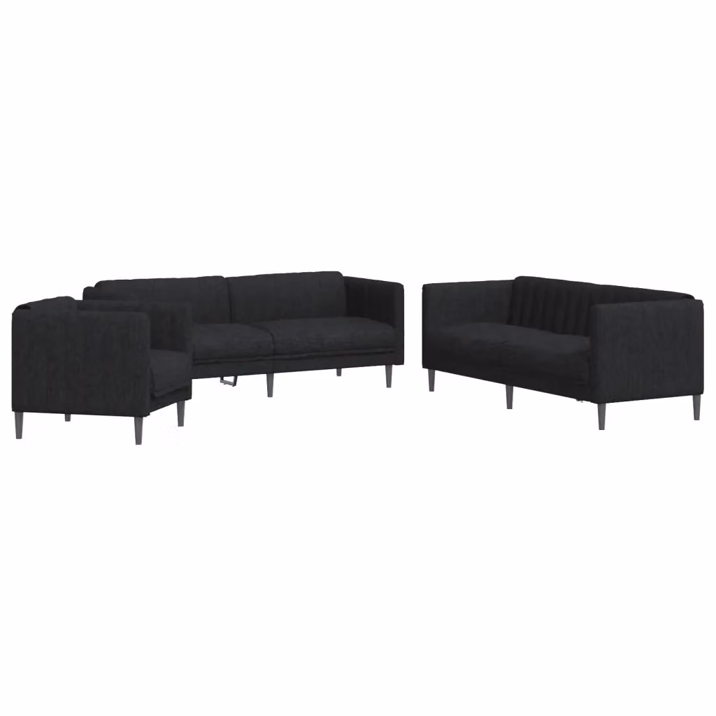 Set di divani 3 pezzi vidaXL in tessuto nero con design moderno per soggiorno