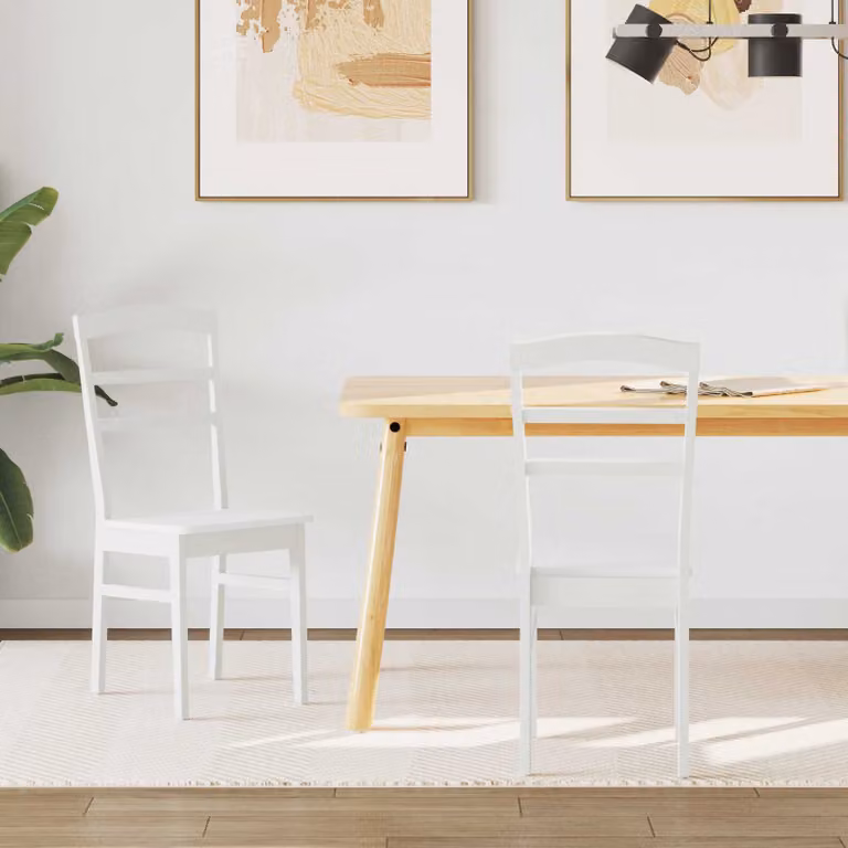 Set di 2 sedie da pranzo vidaXL in legno di gomma bianco lacca classica