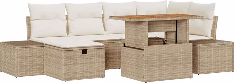 Set Divano da Giardino 7 pcs Beige polyrattan