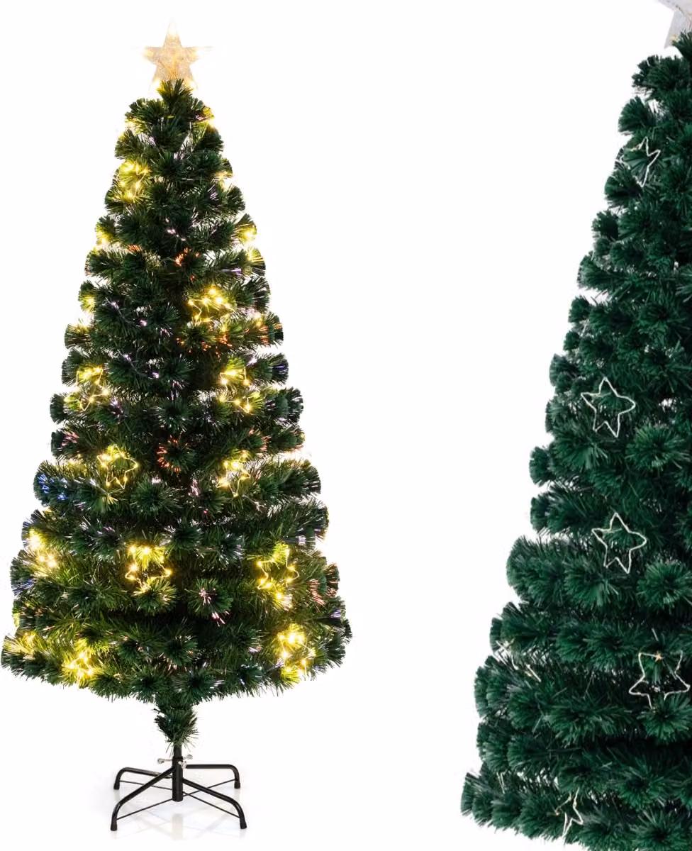 COSTWAY Albero di Natale artificiale 180 cm con cima a stella, 36 LED bianchi caldi e 230 punte di rami, albero di Natale in fibra di vetro, albero di Natale artificiale