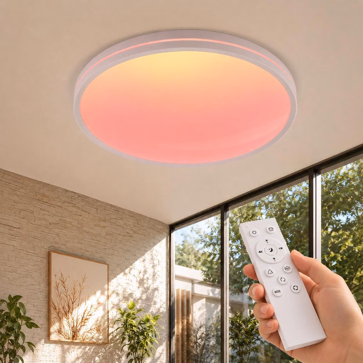 Lampada a soffitto RGBIC, diametro 37 cm, 48W, 4800 lumen, con decoro a tema cielo, telecomando. Lampada da soffitto con 19 effetti di luce dinamica, ideale per creare l'atmosfera giusta in soggiorno o cameretta