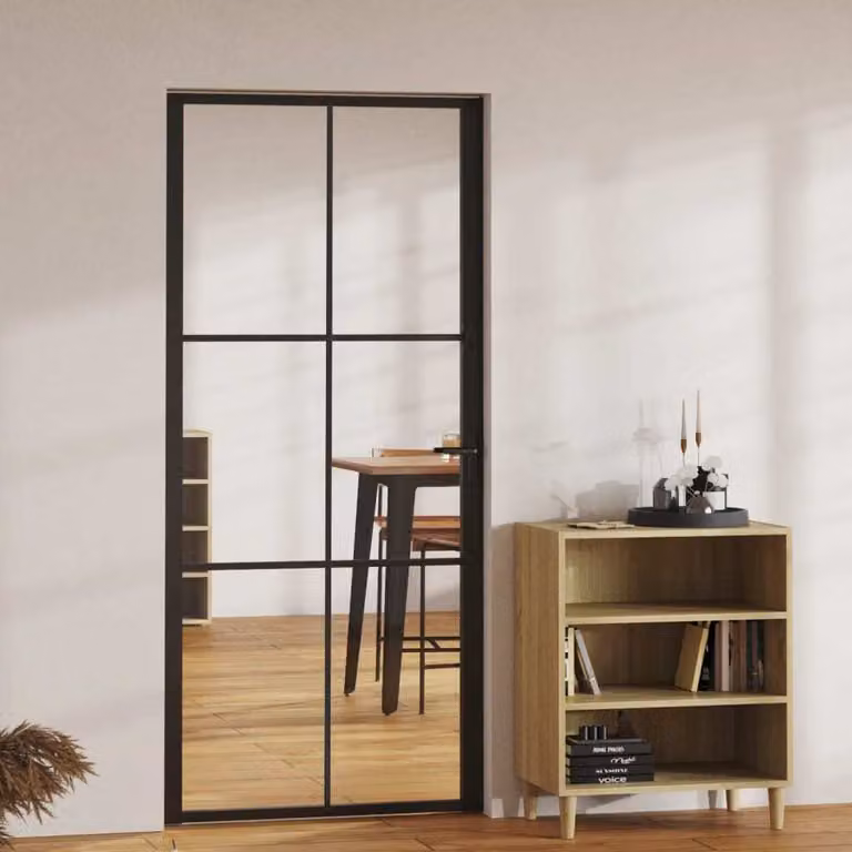 Porta interna The Living Store ESG in vetro e alluminio 93x201,5 cm nero