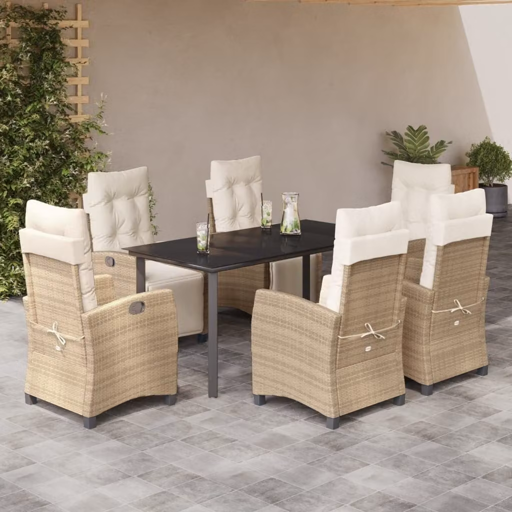 Maison Exclusive - Set da Pranzo da Giardino 7 pz con Cuscini Beige in Polyrattan