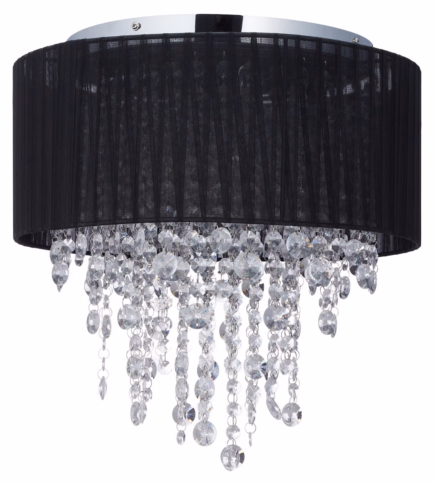Relaxdays Lampada da soffitto in cristallo, paralume in organza, attacco G9, lampada da soffitto a 5 luci, 39x40 cm, nero/argento