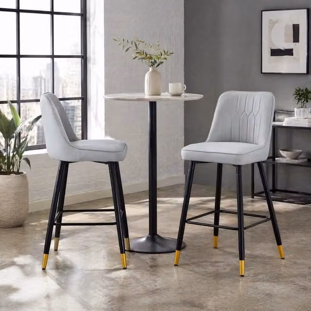 Set di 2 sgabelli da bar ULEVR alti 100 cm con schienale, struttura in metallo e rivestimento in similpelle grigio chiaro e nero