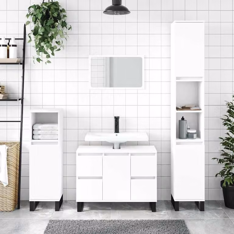 Mobile da bagno vidaXL bianco in legno e metallo con ante e cassetti L 80 x P 33 x H 60 cm