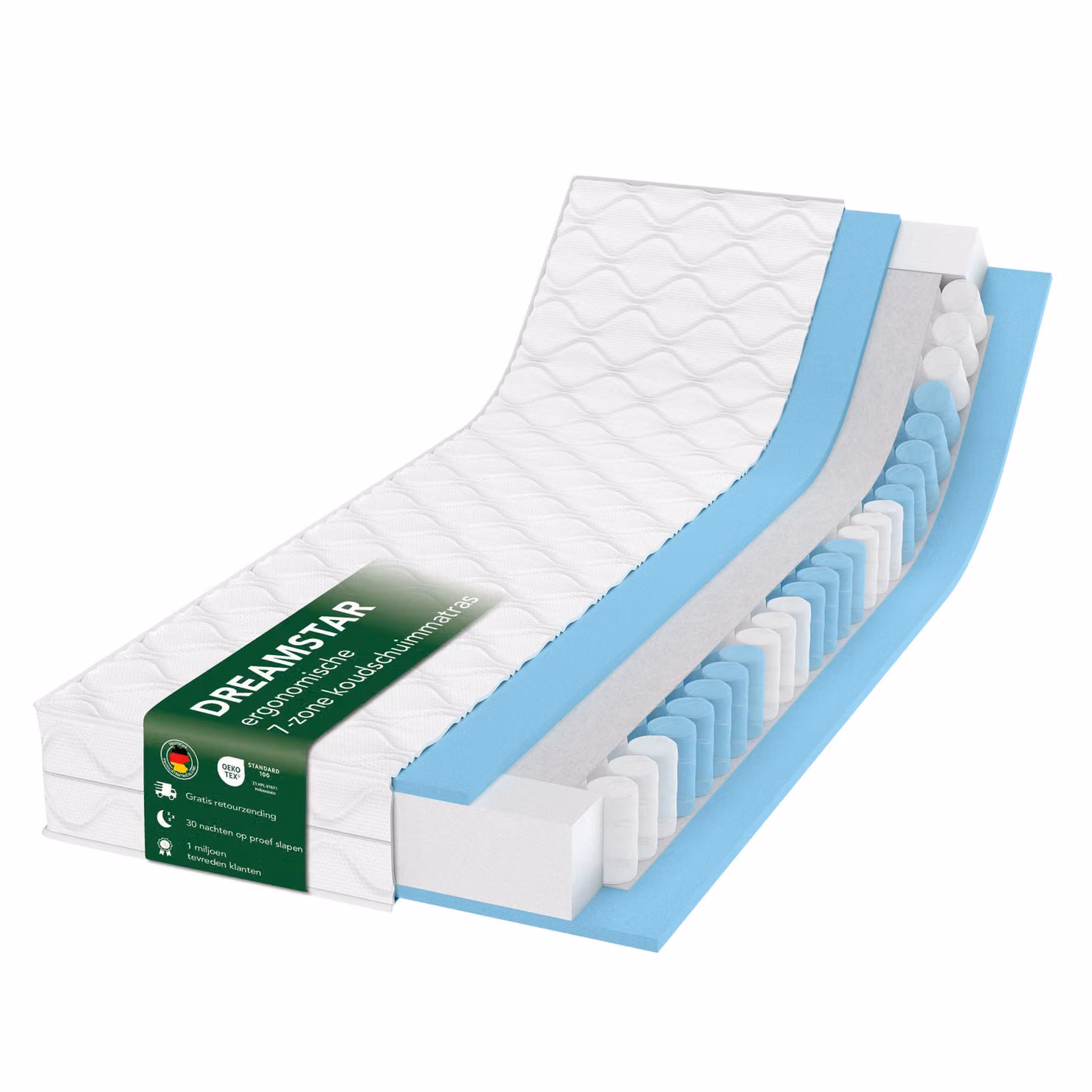 Materasso ergonomico a 7 zone con nucleo a molle insacchettate | 160 x 200 cm | 17 cm | H2 & H3 | Dreamstar Ergo Flex Duo | Materasso reversibile