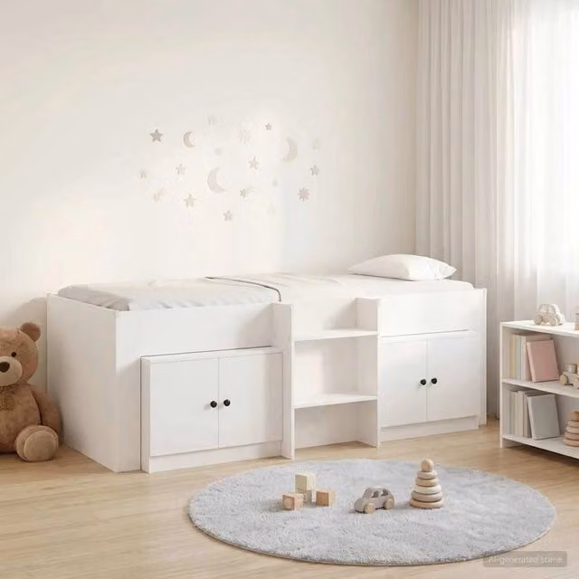Struttura Letto Loft con Mobile con archiviazione 3 pz Bianco 3423358