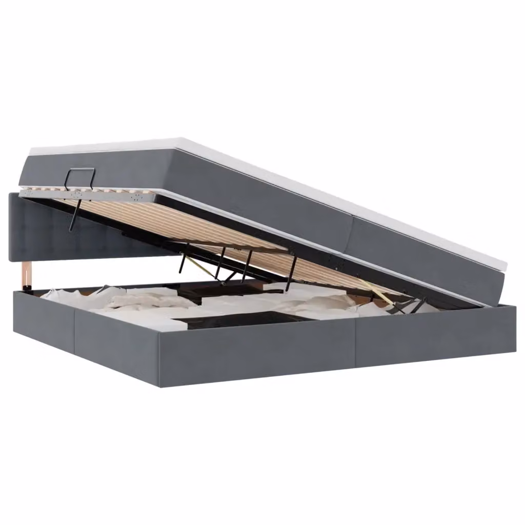 Letto con Contenitore vidaXL in Velluto Grigio L 200 cm x P 200 cm – 2